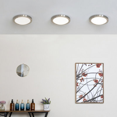 Litecraft Mari Satin Nickel Large Bathroom Flush Ceiling Light - image 1