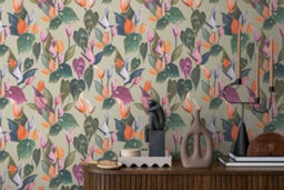 As Creation Bricoflor Non-Woven Wallpaper, Funky Wallpaper, Leaf & Palm, Floral In Grey, Green, Purple, Orange, Terracotta - 10,05 X 0,53 M - thumbnail 5