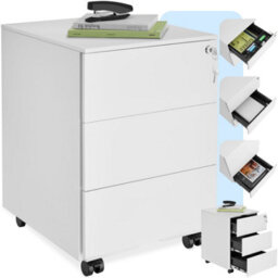 Tectake Chest Of Drawers Magna - 3 Locking Drawers, Powder-Coated Steel, 39 X 45 X 55 Cm - 1 - White - thumbnail 1