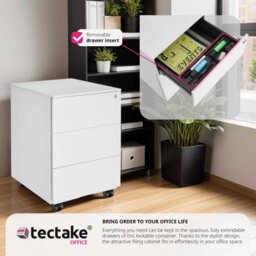 Tectake Chest Of Drawers Magna - 3 Locking Drawers, Powder-Coated Steel, 39 X 45 X 55 Cm - 1 - White - thumbnail 7