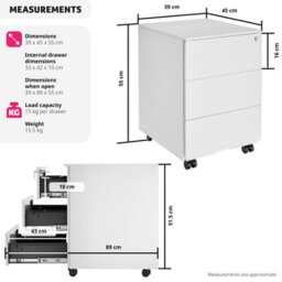 Tectake Chest Of Drawers Magna - 3 Locking Drawers, Powder-Coated Steel, 39 X 45 X 55 Cm - 1 - White - thumbnail 6