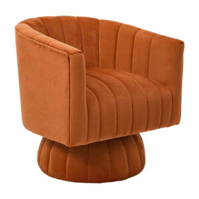 Thehotsale Orange Velvet Upholstered Swivel Accent Armchair - image 1