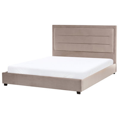 Beliani Bed Velvet Rouen 160 X 200 Cm (Eu King Size) Taupe - image 1