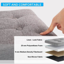 76X38X38 Cm Light Grey Storage Seat Stool Trunk Toy Chest Bedding Or Blanket Box Folding Bench - thumbnail 3