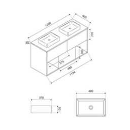 Homestylestore Black Grey 1200mm Wall Hung Bathroom Vanity Unit With 2 Countertop Rectangular Basins - thumbnail 4