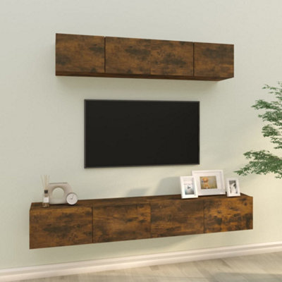 Berkfield 4 Piece Tv Cabinet Set Smoked Oak Engineered Wood - image 1