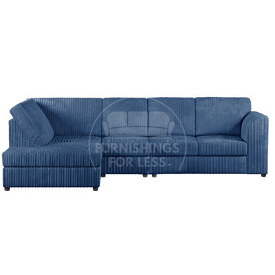 Furnishings For Less UK Luxor Marine Blue Jumbo Cord Large 5 Seater Corner Sofa Long Left Hand Facing - Full Back