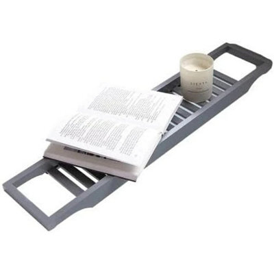 Slimline Bamboo Bath Bridge Rack Caddy Shelf- (Grey) - image 1