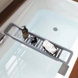 Slimline Bamboo Bath Bridge Rack Caddy Shelf- (Grey) - thumbnail 3