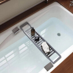 Slimline Bamboo Bath Bridge Rack Caddy Shelf- (Grey) - thumbnail 2