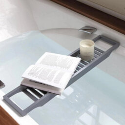 Slimline Bamboo Bath Bridge Rack Caddy Shelf- (Grey) - thumbnail 4