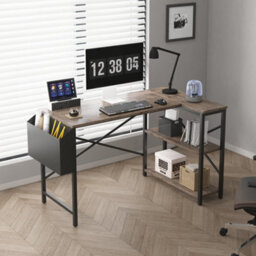 Mcc Direct Computer Desk L Shaped Corner Desk With Adjustable Shelves - Lotus 100Cm Distressed Grey - thumbnail 2