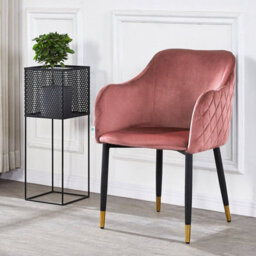 Life Interiors Single Pink Verona Velvet Dining Chair With Quilted Back & Black Legs - Modern Accent Chair With Gold Foot Tips - thumbnail 2