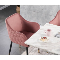 Life Interiors Single Pink Verona Velvet Dining Chair With Quilted Back & Black Legs - Modern Accent Chair With Gold Foot Tips - thumbnail 3