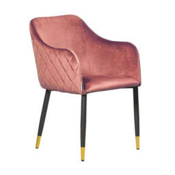 Life Interiors Single Pink Verona Velvet Dining Chair With Quilted Back & Black Legs - Modern Accent Chair With Gold Foot Tips