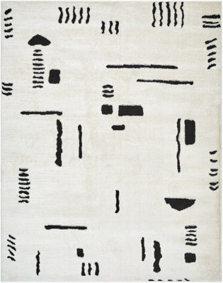 Livabliss Freud-Modern Ivory Black High Pile Living Dining Bedroom Rug 160 X 213 Cm Easy Care, Non Shedding - image 1