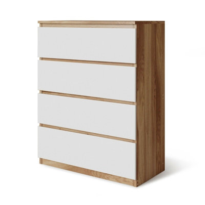 Urbn-Living Urbnliving Height 89Cm 4 Drawer Skagen Wooden Bedroom Chest Cabinet Colour Oak Carcass And White Drawers No Handle Storage - image 1