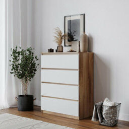 Urbn-Living Urbnliving Height 89Cm 4 Drawer Skagen Wooden Bedroom Chest Cabinet Colour Oak Carcass And White Drawers No Handle Storage - thumbnail 2