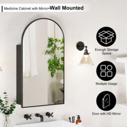 Keepreaper Sleek Arched Bathroom Mirror Cabinet With Storage 50X90 Cm Bathroom Cabinet - thumbnail 4