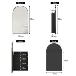 Keepreaper Sleek Arched Bathroom Mirror Cabinet With Storage 50X90 Cm Bathroom Cabinet - thumbnail 8