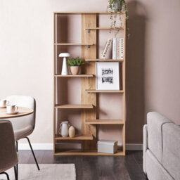 Wyld And Coco 8-Tier Open-Back Bookcase Light Brown Irregular Design W90 X D29 X H180Cm - thumbnail 2