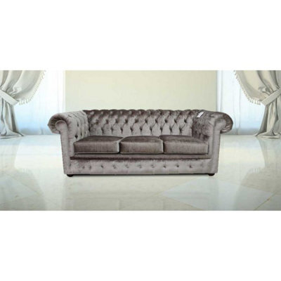 Chesterfield 3 Seater Boutique Beige Velvet Sofa Settee Bespoke In Classic Style - image 1