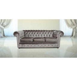 Chesterfield 3 Seater Boutique Beige Velvet Sofa Settee Bespoke In Classic Style - thumbnail 1