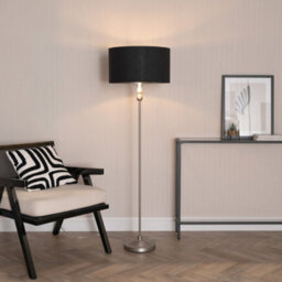Valuelights Maggie Chrome Candlestick Floor Lamp With Black With Chrome Inner Lamp Shade And Led Bulb - thumbnail 1