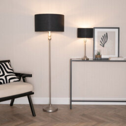 Valuelights Maggie Chrome Candlestick Floor Lamp With Black With Chrome Inner Lamp Shade And Led Bulb - thumbnail 3