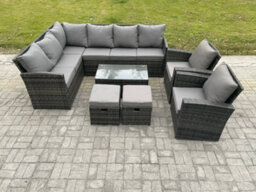 Fimous 10 Seater Rattan Lounge Corner Sofa Set Wicker Pe Outdoor Garden Furniture Set With Coffee Table 2 Small Footstools - thumbnail 2