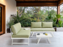 Beliani Garden Corner Sofa With Table 5 Seater Coccorino Metal Green - thumbnail 2