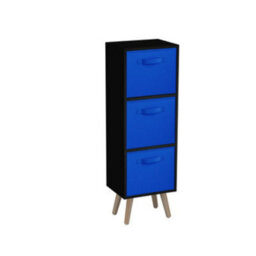 Urbn-Living Urbnliving 80Cm Height 3 Tier Black Wooden Storage Bookcase Scandinavian Style Pine Legs With Dark Blue Inserts - thumbnail 2