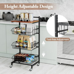 Costway Kitchen Storage Cart On Wheels Fruit And Vegetable Storage Cart-Black - thumbnail 9