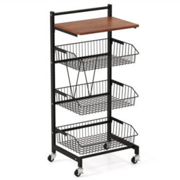 Costway Kitchen Storage Cart On Wheels Fruit And Vegetable Storage Cart-Black - thumbnail 8