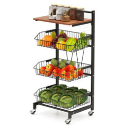 Costway Kitchen Storage Cart On Wheels Fruit And Vegetable Storage Cart-Black