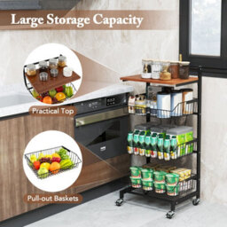 Costway Kitchen Storage Cart On Wheels Fruit And Vegetable Storage Cart-Black - thumbnail 5