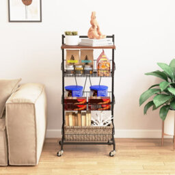 Costway Kitchen Storage Cart On Wheels Fruit And Vegetable Storage Cart-Black - thumbnail 4