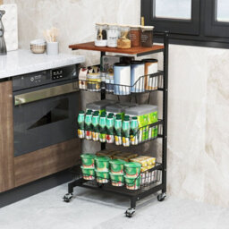 Costway Kitchen Storage Cart On Wheels Fruit And Vegetable Storage Cart-Black - thumbnail 3