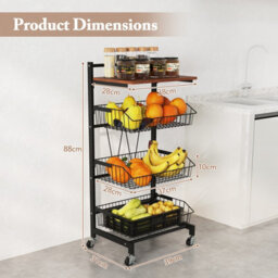 Costway Kitchen Storage Cart On Wheels Fruit And Vegetable Storage Cart-Black - thumbnail 2