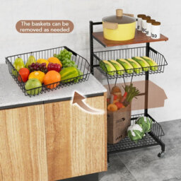 Costway Kitchen Storage Cart On Wheels Fruit And Vegetable Storage Cart-Black - thumbnail 7