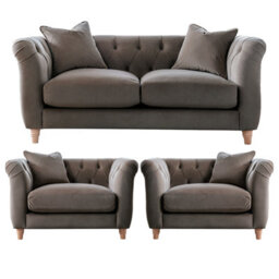 Furnishings For Less UK Elsie Velvet Chesterfield Plush Velvet Mushroom 2 Seater + 2X Armchair Set - thumbnail 1