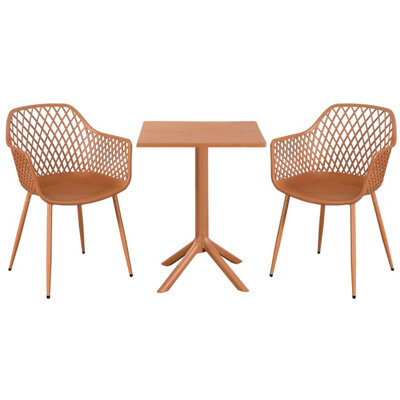 Core Products 3 Piece Square Garden Bistro Set In Terracotta, Includes Pair Of Lattice Armchairs And Plastic Table - image 1