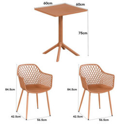 Core Products 3 Piece Square Garden Bistro Set In Terracotta, Includes Pair Of Lattice Armchairs And Plastic Table - thumbnail 3