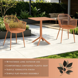 Core Products 3 Piece Square Garden Bistro Set In Terracotta, Includes Pair Of Lattice Armchairs And Plastic Table - thumbnail 2