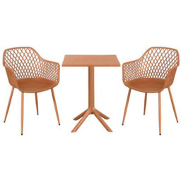 Core Products 3 Piece Square Garden Bistro Set In Terracotta, Includes Pair Of Lattice Armchairs And Plastic Table - thumbnail 1