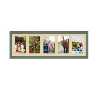 AK Frames 26X8 Green Classic Multi Photo Frame With Ivory Mount - Holds 5 Apertures (5X) 6X4 Photos - image 1