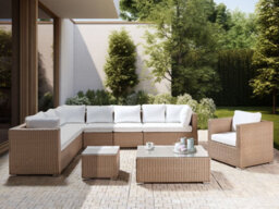 Beliani Garden Lounge Set With Table 8 Seater Xxl Right Hand Modular Pe Rattan Sand Beige - thumbnail 2