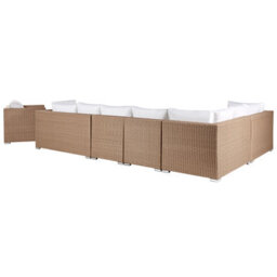 Beliani Garden Lounge Set With Table 8 Seater Xxl Right Hand Modular Pe Rattan Sand Beige - thumbnail 5