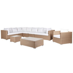 Beliani Garden Lounge Set With Table 8 Seater Xxl Right Hand Modular Pe Rattan Sand Beige - thumbnail 4