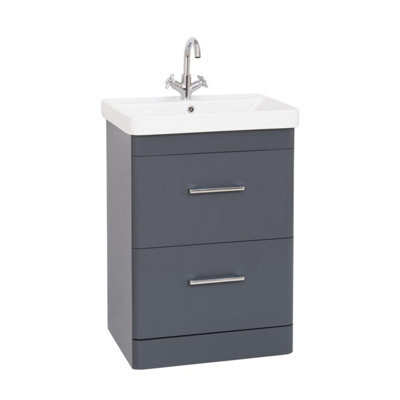 Clifton 600mm Madison Floor Standing 2 Drawer Unit & Ceramic Basin - Matt Cool Grey